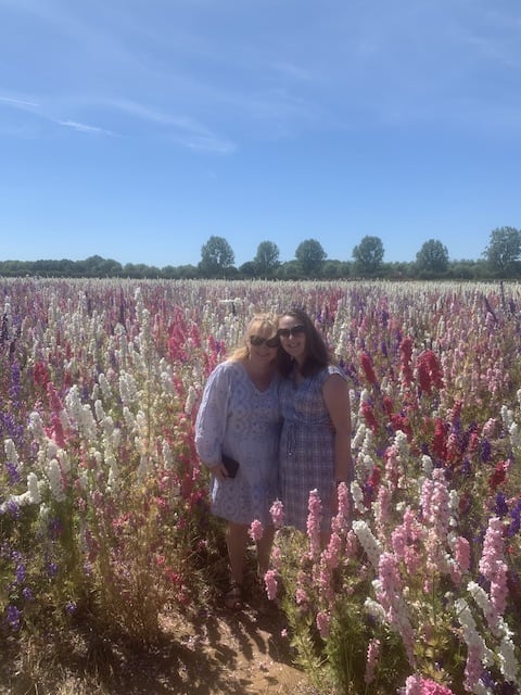 My mum and I in the pastel coloured confetti fields